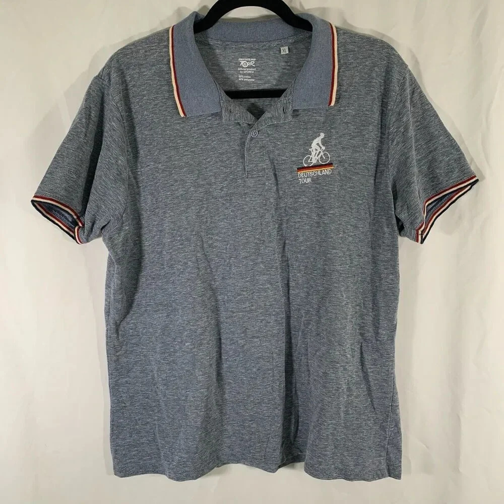 Deutschland Tour Cycling Polo Men's XL Blue Short Sleeve 1/4 Button Cotton